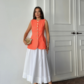 JAKAR KETEN YELEK BELDEN OTURTMALI GOLD DÜĞMELİ - Orange