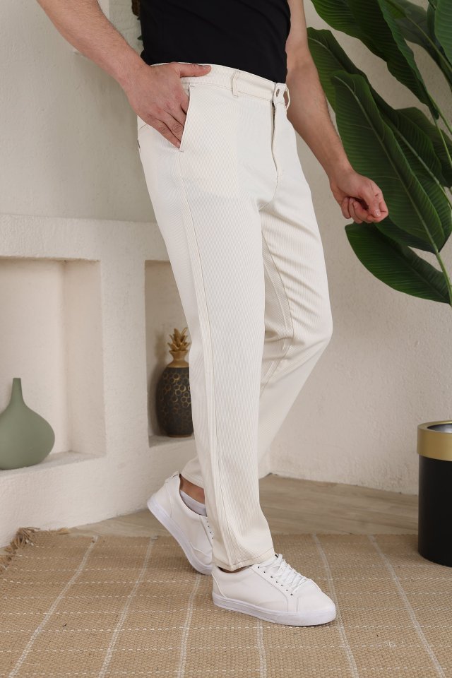 Erkek Casual Slim Fit Cord Desenli Kumaş Pantolon - Görsel 2