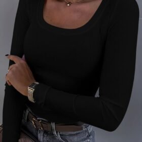 Kadın Uzun Kollu Derin Yuvarlak Yaka Kaşkorse Bluz