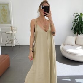 Kadın Ip Askılı V Yakalı Uzun Aerobin Elbise