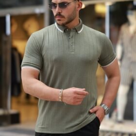 Erkek Düğme Yakalı Jakar Kumaş Kısa Kollu Tişört