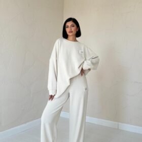 Bej Klasik Fitilli Kazak Ve Pantolon Takım