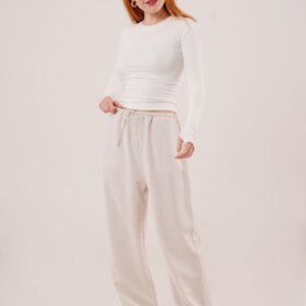 Cepli Bağlama Detaylı Keten Ekru Pantolon