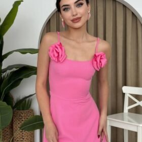 Matilda Gül İp Askılı Elbise