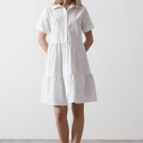 Kısa Kol Düğmeli Elbise - Beyaz