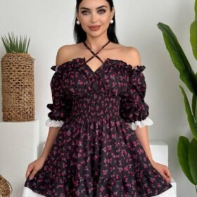 Marne Beli Lastikli Mini Elbise