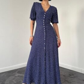 Lacivert Arka Ve Bel Ucu Gipeli Elbise