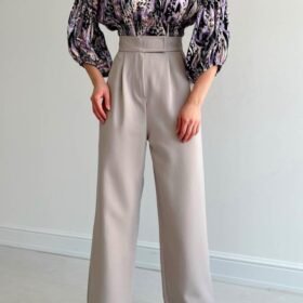 Beli Lastikli Saten Gömlek - Lila