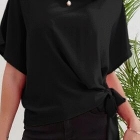 Kadın Kısa Kollu Bisiklet Yaka Yandan Bağlamalı Aerobin Bluz