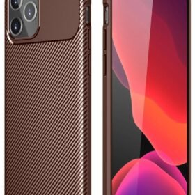 iPhone 12 Pro Max Kılıf Auto Focus Karbon Kapak - Kahverengi-(5796)