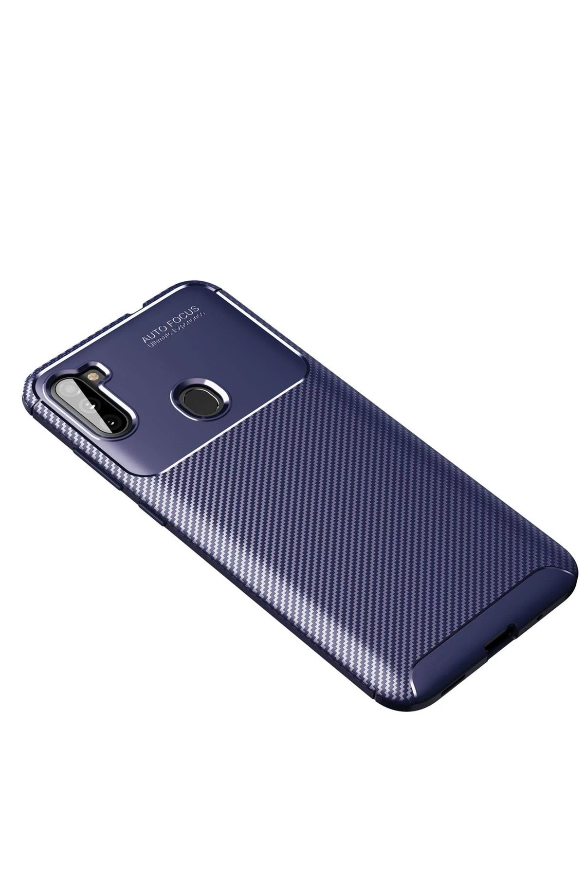 Samsung Galaxy A11 Kılıf Auto Focus Karbon Kapak - Lacivert-(5796)