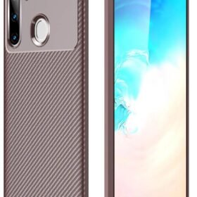 Samsung Galaxy A21 Kılıf Auto Focus Karbon Kapak - Kahverengi-(5796)