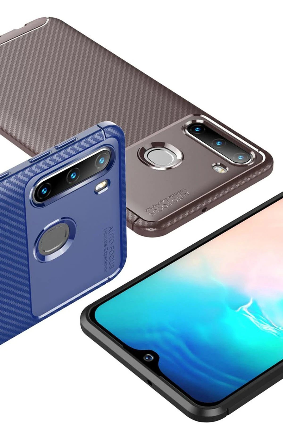 Samsung Galaxy A21 Kılıf Auto Focus Karbon Kapak - Kahverengi-(5796) - Görsel 2