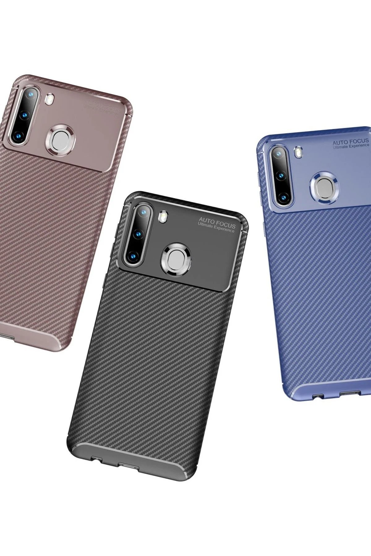 Samsung Galaxy A21 Kılıf Auto Focus Karbon Kapak - Kahverengi-(5796) - Görsel 3