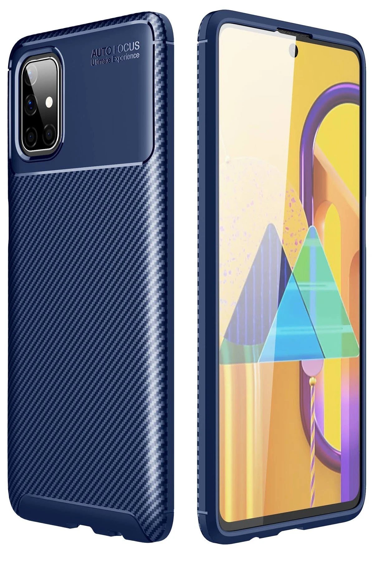 Samsung Galaxy M51 Kılıf Auto Focus Karbon Kapak - Lacivert-(5796)