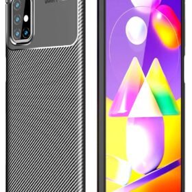 Samsung Galaxy M31S Kılıf Auto Focus Karbon Kapak - Siyah-(5796)
