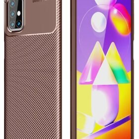 Samsung Galaxy M31S Kılıf Auto Focus Karbon Kapak - Kahverengi-(5796)