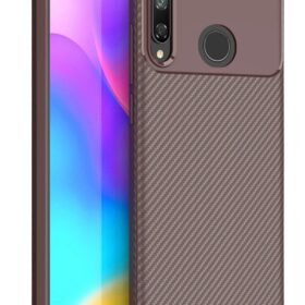 Huawei P40 Lite E Kılıf Auto Focus Karbon Kapak - Kahverengi-(5796)