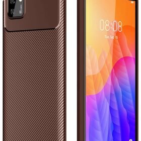 Huawei Y5P Kılıf Auto Focus Karbon Kapak - Kahverengi-(5796)