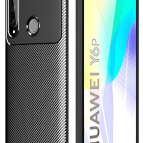 Huawei Y6P Kılıf Auto Focus Karbon Kapak - Siyah-(5796)