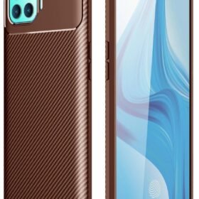 Oppo Reno 4 Lite Kılıf Auto Focus Karbon Kapak - Kahverengi-(5796)