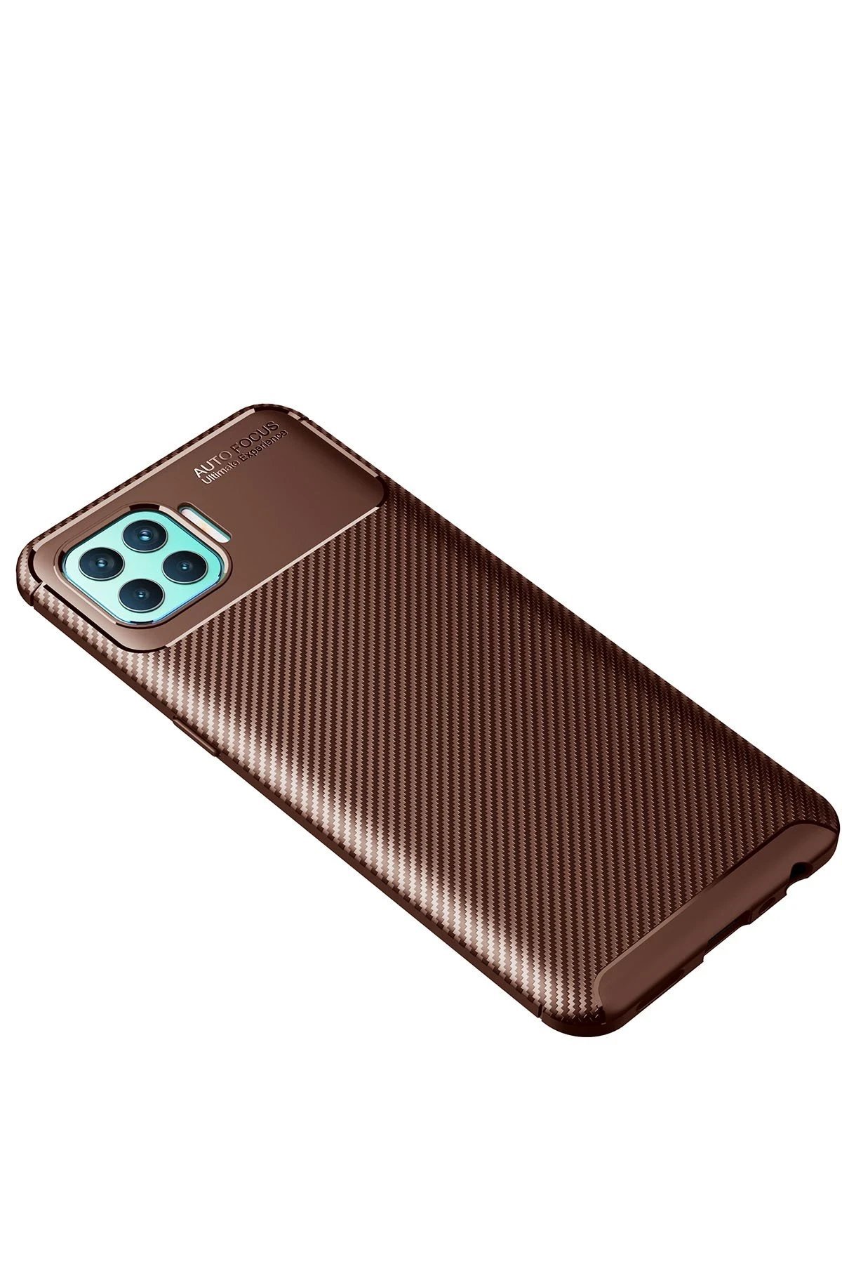 Oppo Reno 4 Lite Kılıf Auto Focus Karbon Kapak - Kahverengi-(5796) - Görsel 2