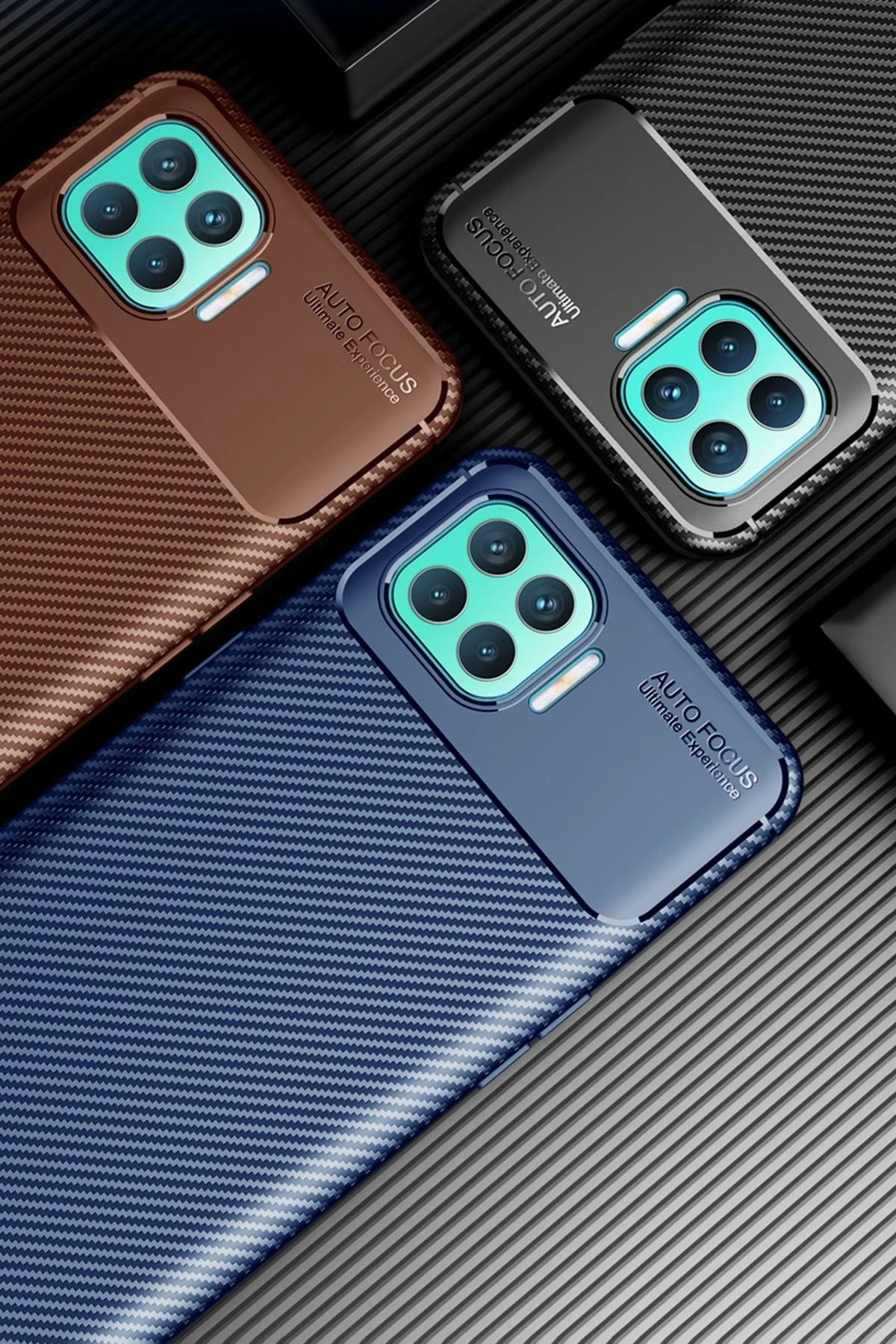 Oppo Reno 4 Lite Kılıf Auto Focus Karbon Kapak - Kahverengi-(5796) - Görsel 3