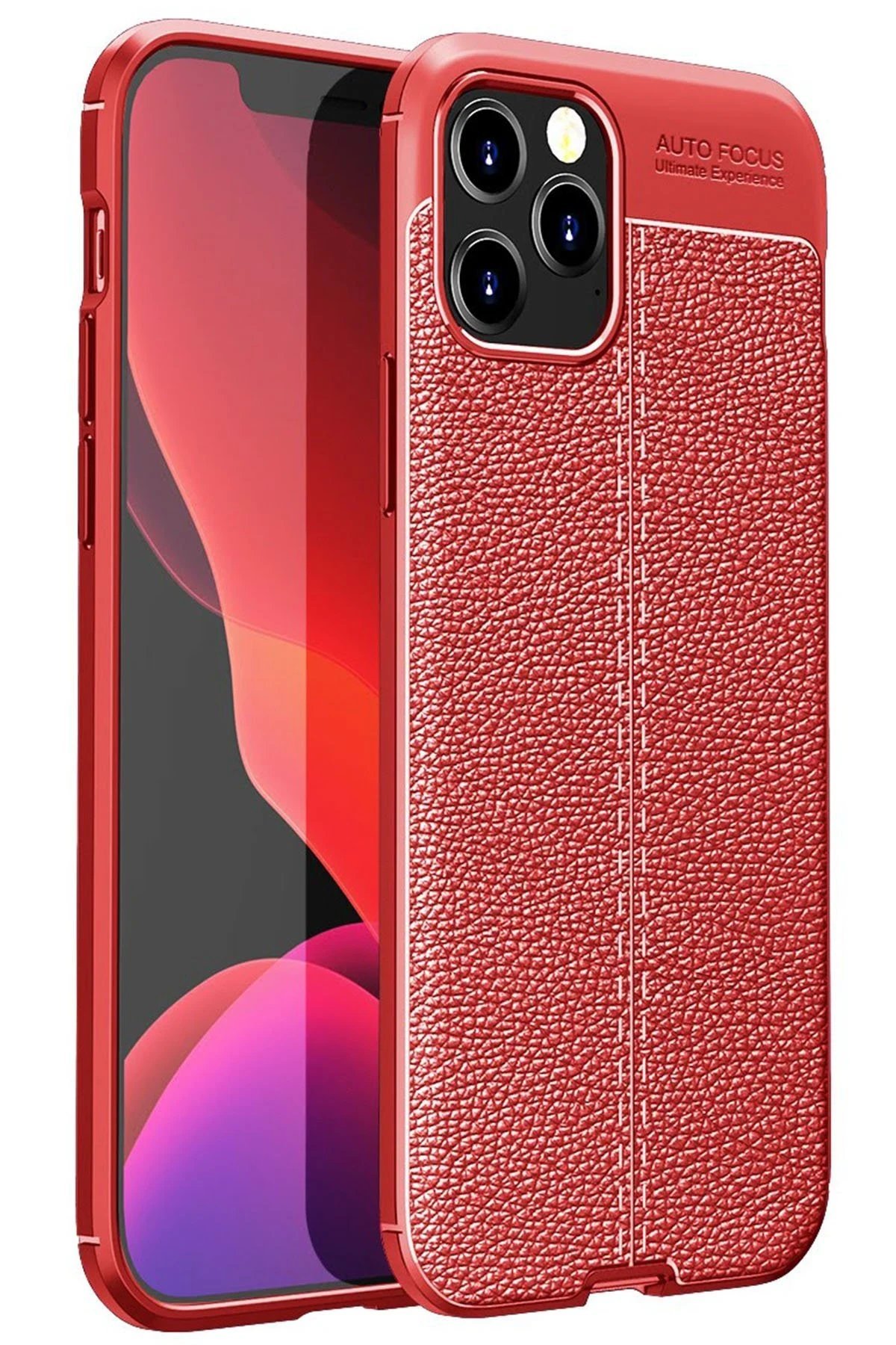 iPhone 12 Pro Kılıf Auto Focus Kapak - Kırmızı-(5796)