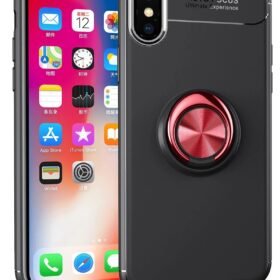 iPhone XS Max Kılıf Range Yüzüklü Silikon - Siyah-Kırmızı-(5796)