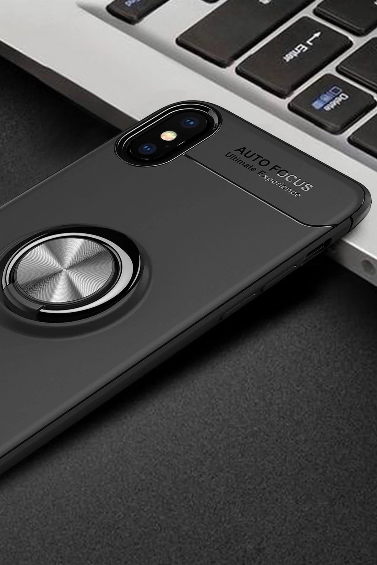 iPhone XS Max Kılıf Range Yüzüklü Silikon - Siyah-(5796) - Görsel 2