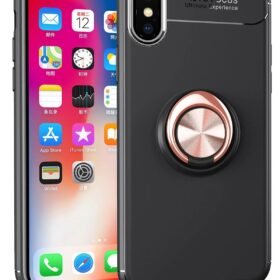 iPhone XS Max Kılıf Range Yüzüklü Silikon - Siyah-Gold-(5796)