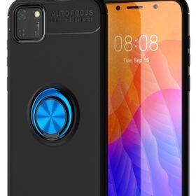Huawei Y5P Kılıf Range Yüzüklü Silikon - Siyah-Mavi-(5796)