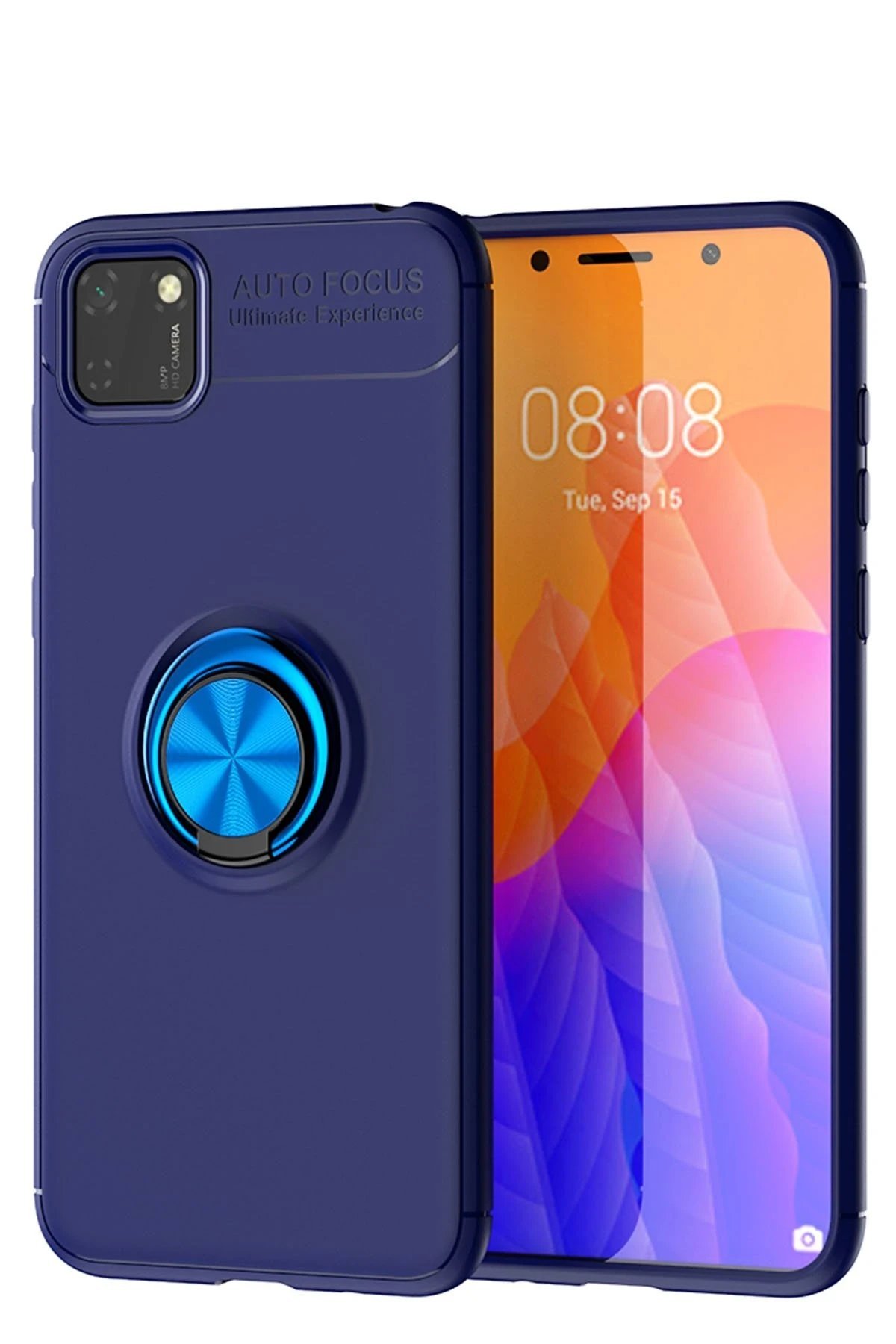 Huawei Y5P Kılıf Range Yüzüklü Silikon - Mavi-(5796)