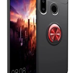 Huawei Y6P Kılıf Range Yüzüklü Silikon - Siyah-Kırmızı-(5796)