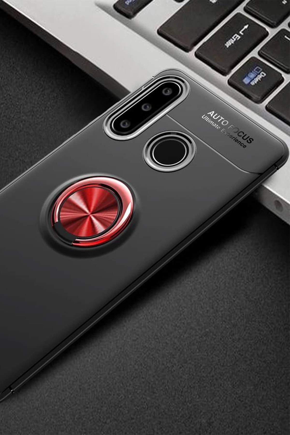 Huawei Y6P Kılıf Range Yüzüklü Silikon - Siyah-Kırmızı-(5796) - Görsel 2