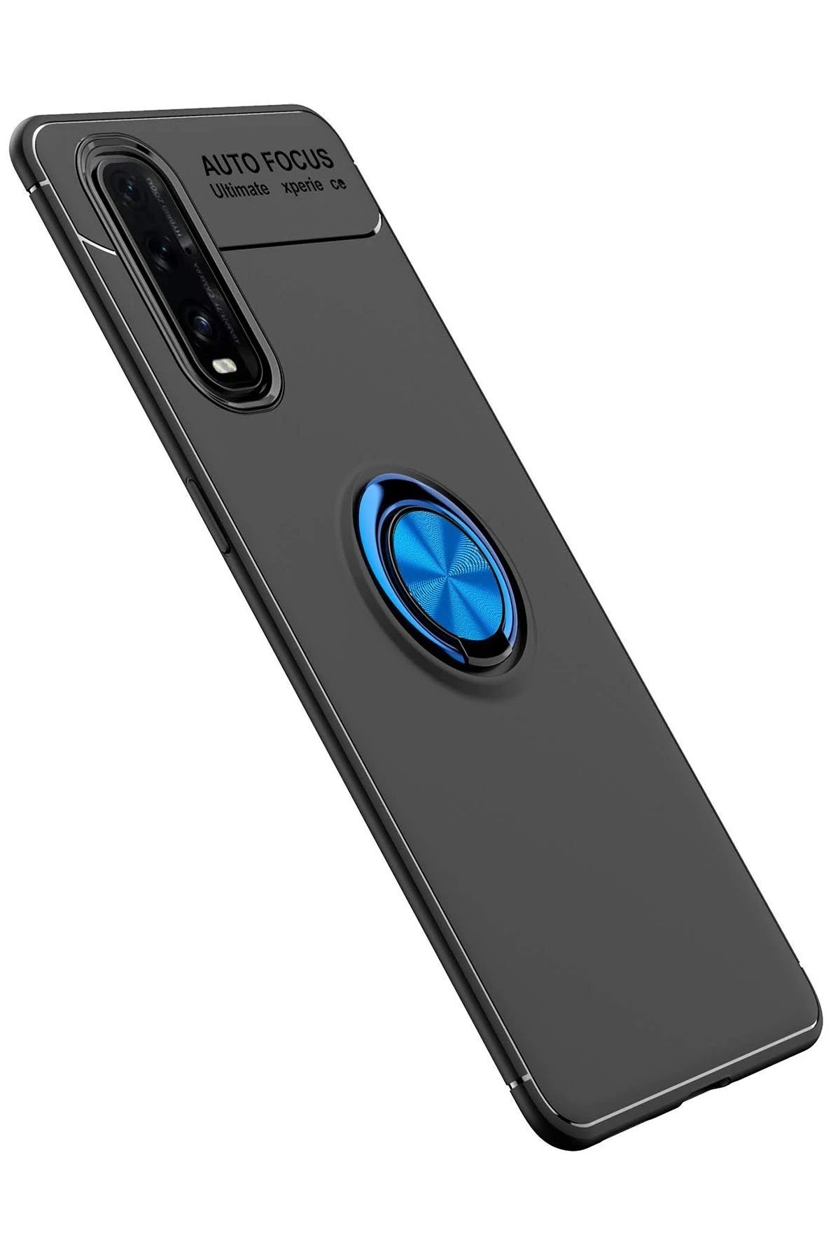 Oppo Find X2 Kılıf Range Yüzüklü Silikon - Siyah-Mavi-(5796) - Görsel 2