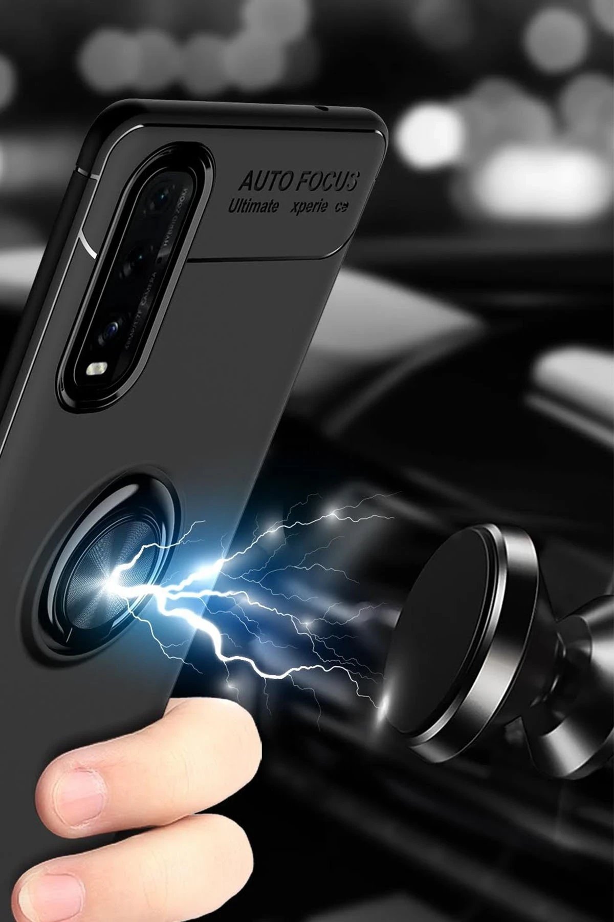 Oppo Find X2 Kılıf Range Yüzüklü Silikon - Siyah-Mavi-(5796) - Görsel 3