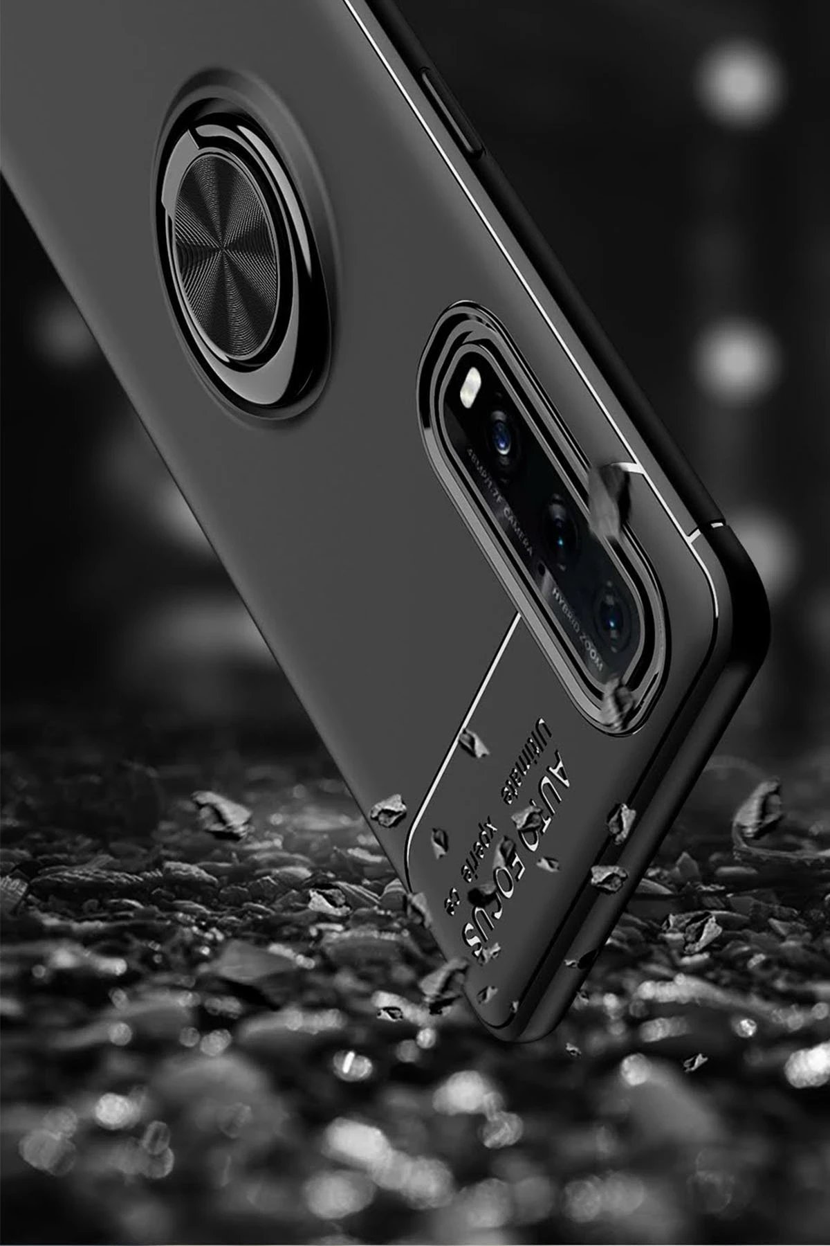 Oppo Find X2 Kılıf Range Yüzüklü Silikon - Siyah-Mavi-(5796) - Görsel 5