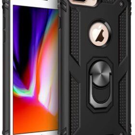 iPhone 7 Plus Kılıf Sofya Yüzüklü Silikon Kapak - Siyah-(5796)