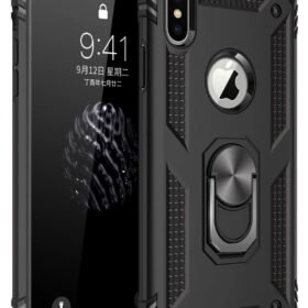 iPhone XS Max Kılıf Sofya Yüzüklü Silikon Kapak - Siyah-(5796)