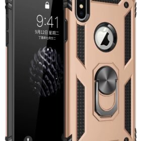 iPhone XS Max Kılıf Sofya Yüzüklü Silikon Kapak - Gold-(5796)