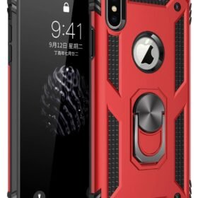 iPhone XS Max Kılıf Sofya Yüzüklü Silikon Kapak - Kırmızı-(5796)