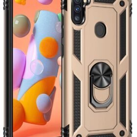 Samsung Galaxy A11 Kılıf Sofya Yüzüklü Silikon Kapak - Gold-(5796)