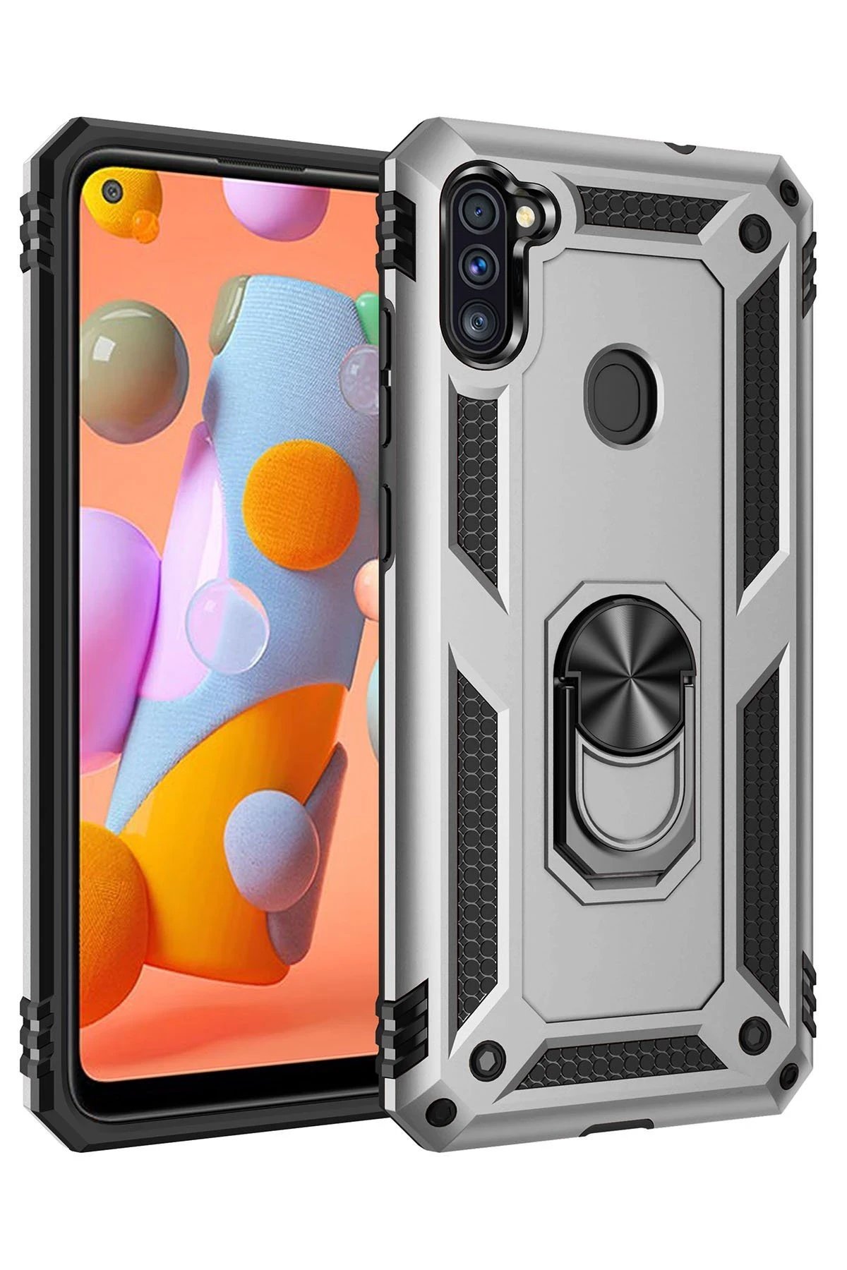 Samsung Galaxy A11 Kılıf Sofya Yüzüklü Silikon Kapak - Gümüş-(5796)