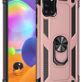 Samsung Galaxy A31 Kılıf Sofya Yüzüklü Silikon Kapak - Rose-(5796)