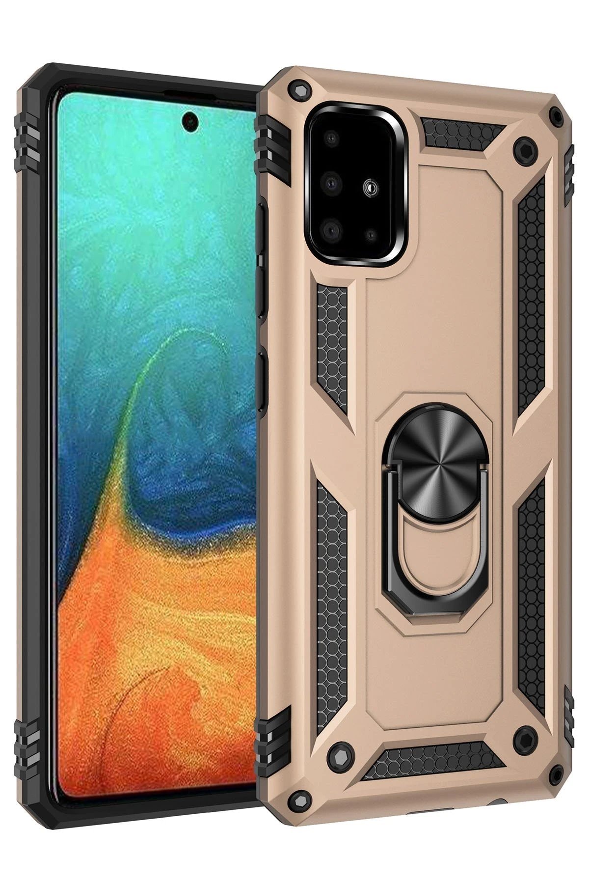 Samsung Galaxy A71 Kılıf Sofya Yüzüklü Silikon Kapak - Gold-(5796)