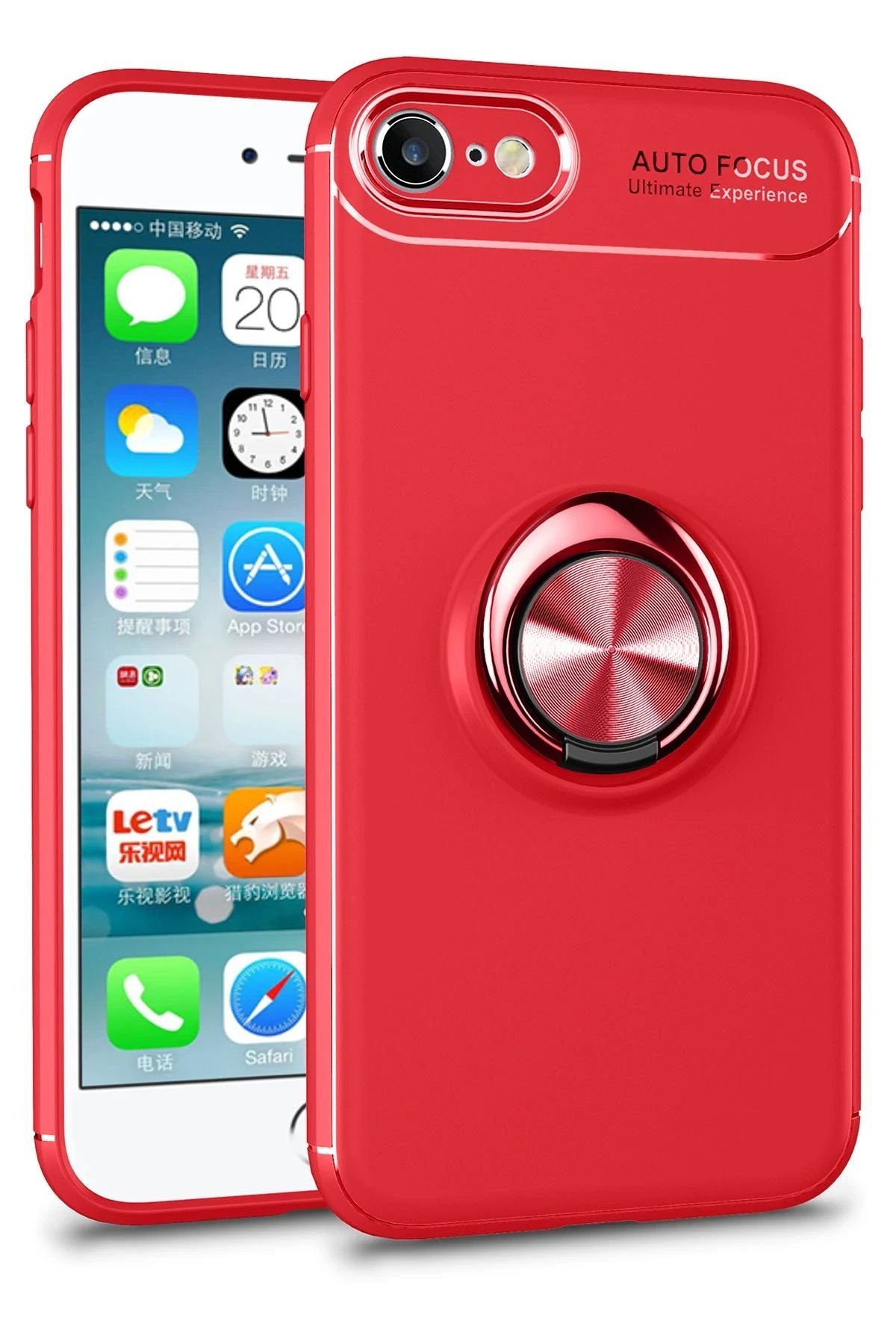 iPhone 7 Kılıf Range Yüzüklü Silikon - Kırmızı-(5796)