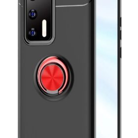 Huawei P40 Kılıf Range Yüzüklü Silikon - Siyah-Kırmızı-(5796)