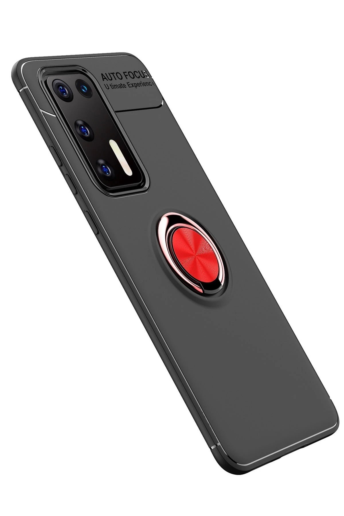 Huawei P40 Kılıf Range Yüzüklü Silikon - Siyah-Kırmızı-(5796) - Görsel 2