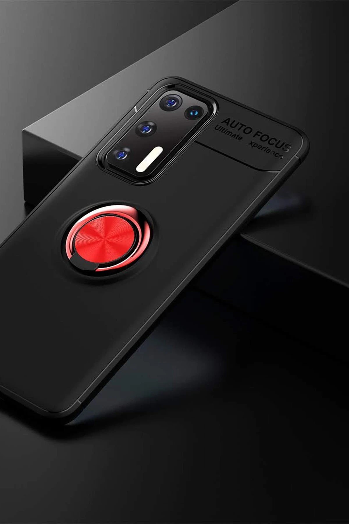 Huawei P40 Kılıf Range Yüzüklü Silikon - Siyah-Kırmızı-(5796) - Görsel 3